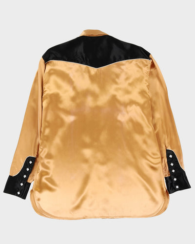 70s Squaredance Designs Gold / Black Embroidered Western Style Shirt - L