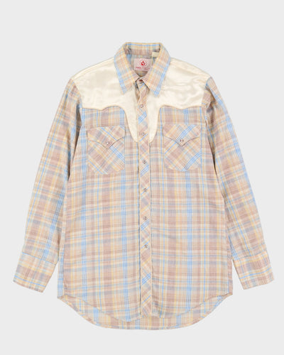 80s MWG Blue / Yellow Check Western Style Shirt - M