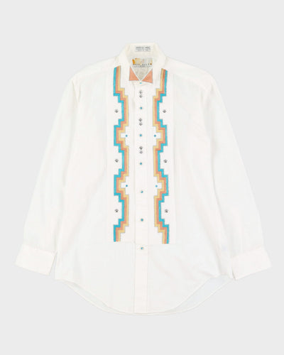 80s Neil Allyn White Patterned Western Style Shirt - M