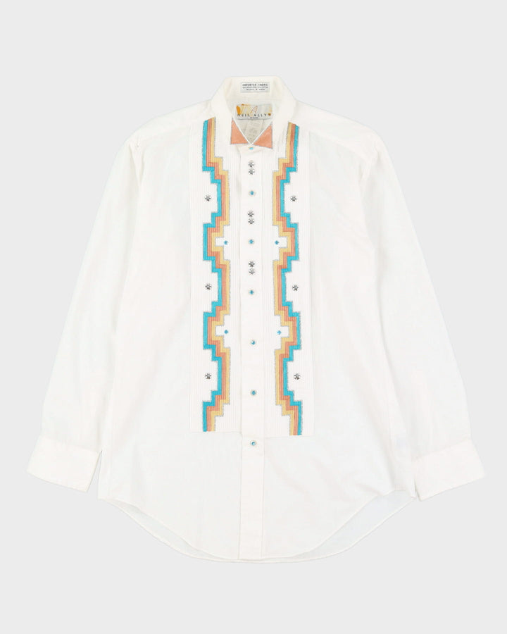 80s Neil Allyn White Patterned Western Style Shirt - M