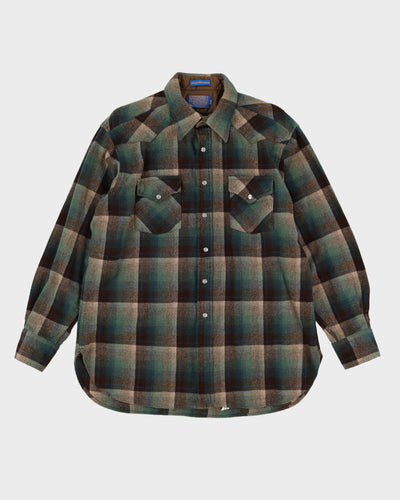 80s Pendleton Green / Brown Check Pattern Flannel Shirt - XL