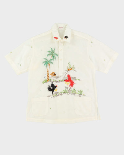 1960s White Embroidered With Pockets Hawaiian Shirt - M