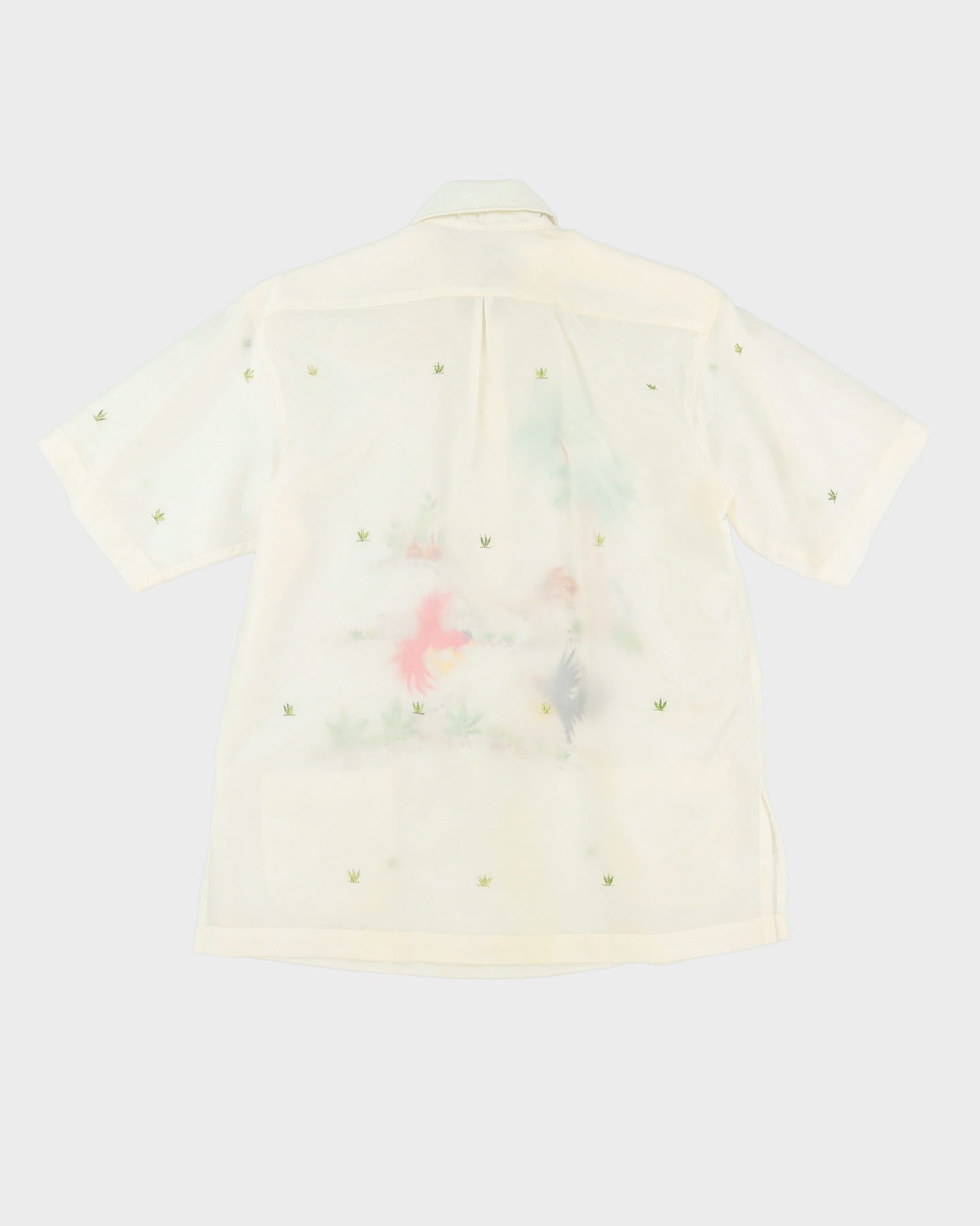 1960s White Embroidered With Pockets Hawaiian Shirt - M