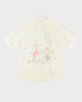 1960s White Embroidered With Pockets Hawaiian Shirt - M