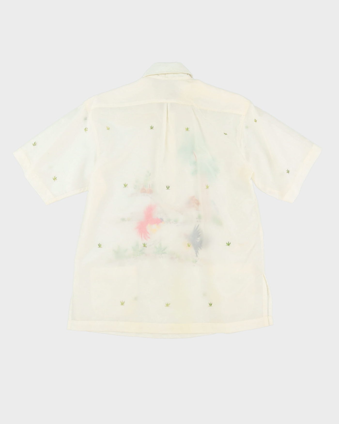 1960s White Embroidered With Pockets Hawaiian Shirt - M