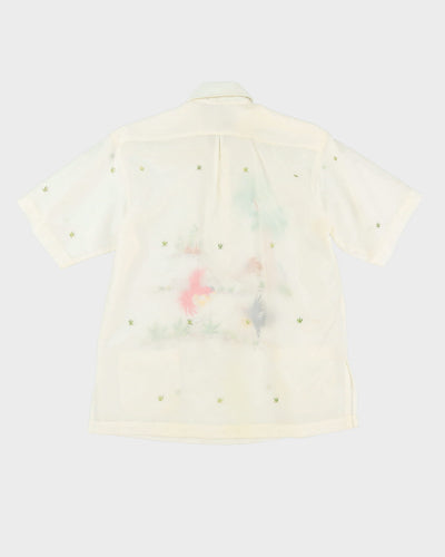 1960s White Embroidered With Pockets Hawaiian Shirt - M