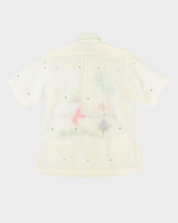 1960s White Embroidered With Pockets Hawaiian Shirt - M