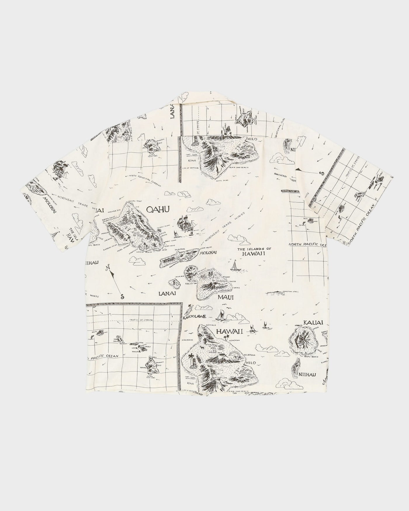 1970s White Maps Patterned Hawaiian Shirt - XXL