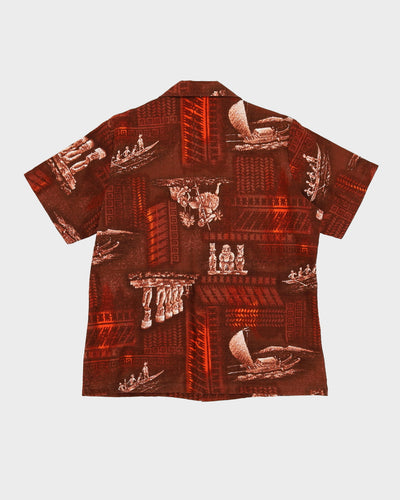 1970s Brown Patterned Hawaiian Shirt - L