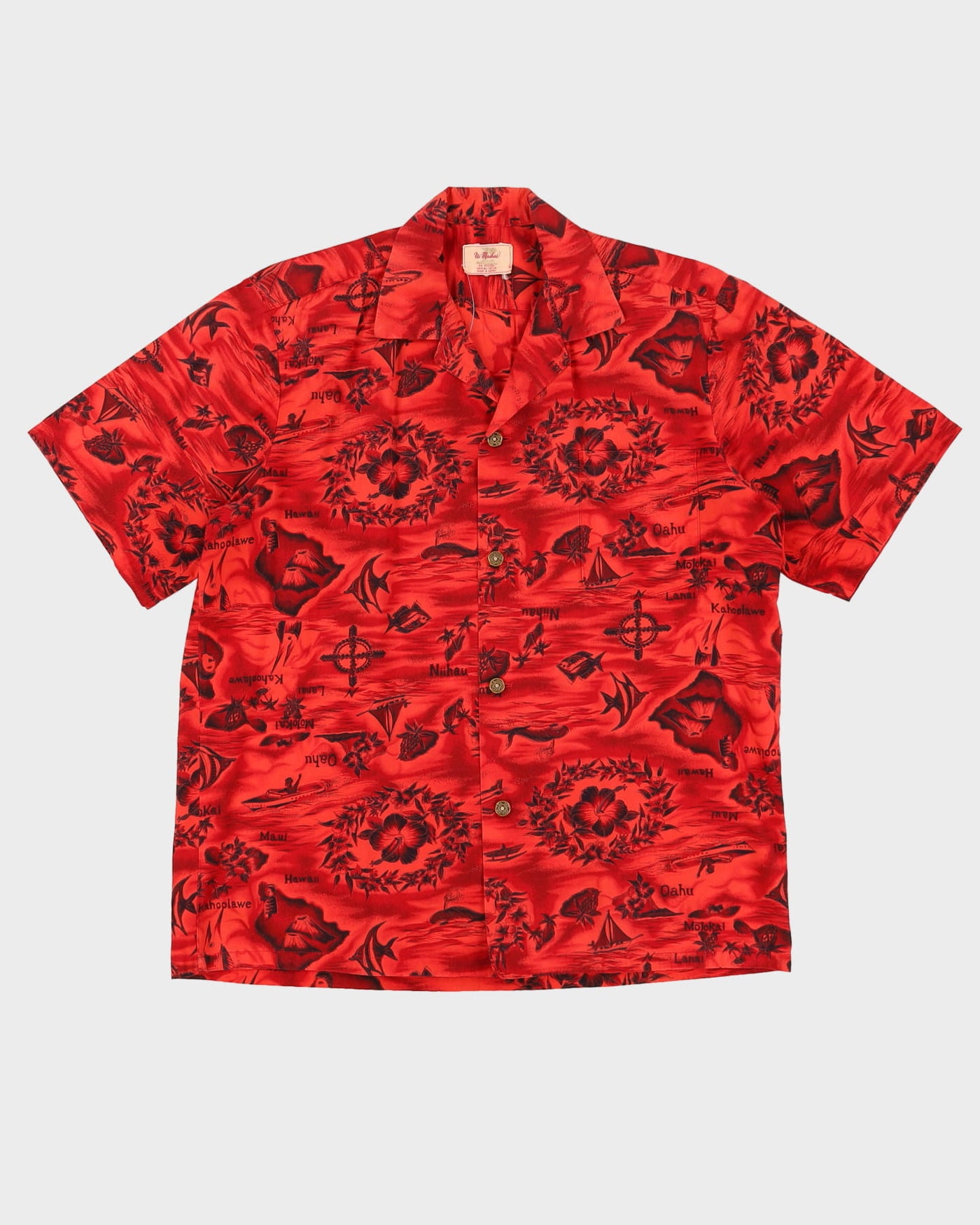 1960s Red Patterned Ui-Maikai Hawaiian Shirt - L