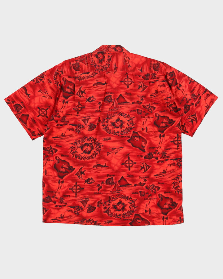 1960s Red Patterned Ui-Maikai Hawaiian Shirt - L
