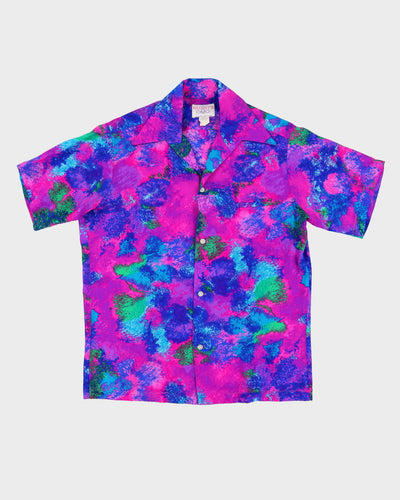 1970s Blue And Pink Patterned Hawaiian Shirt - L