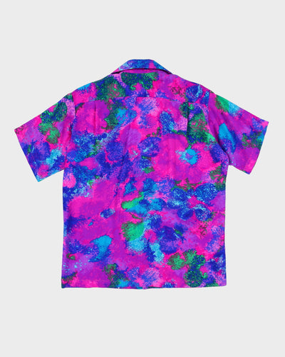 1970s Blue And Pink Patterned Hawaiian Shirt - L
