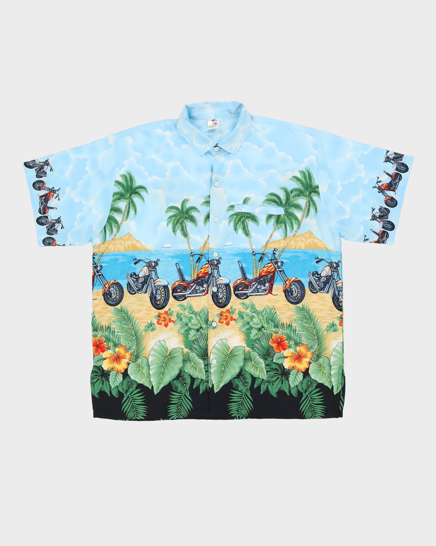 Motorcycle Patterned Hawaiian Style Shirt - XXL