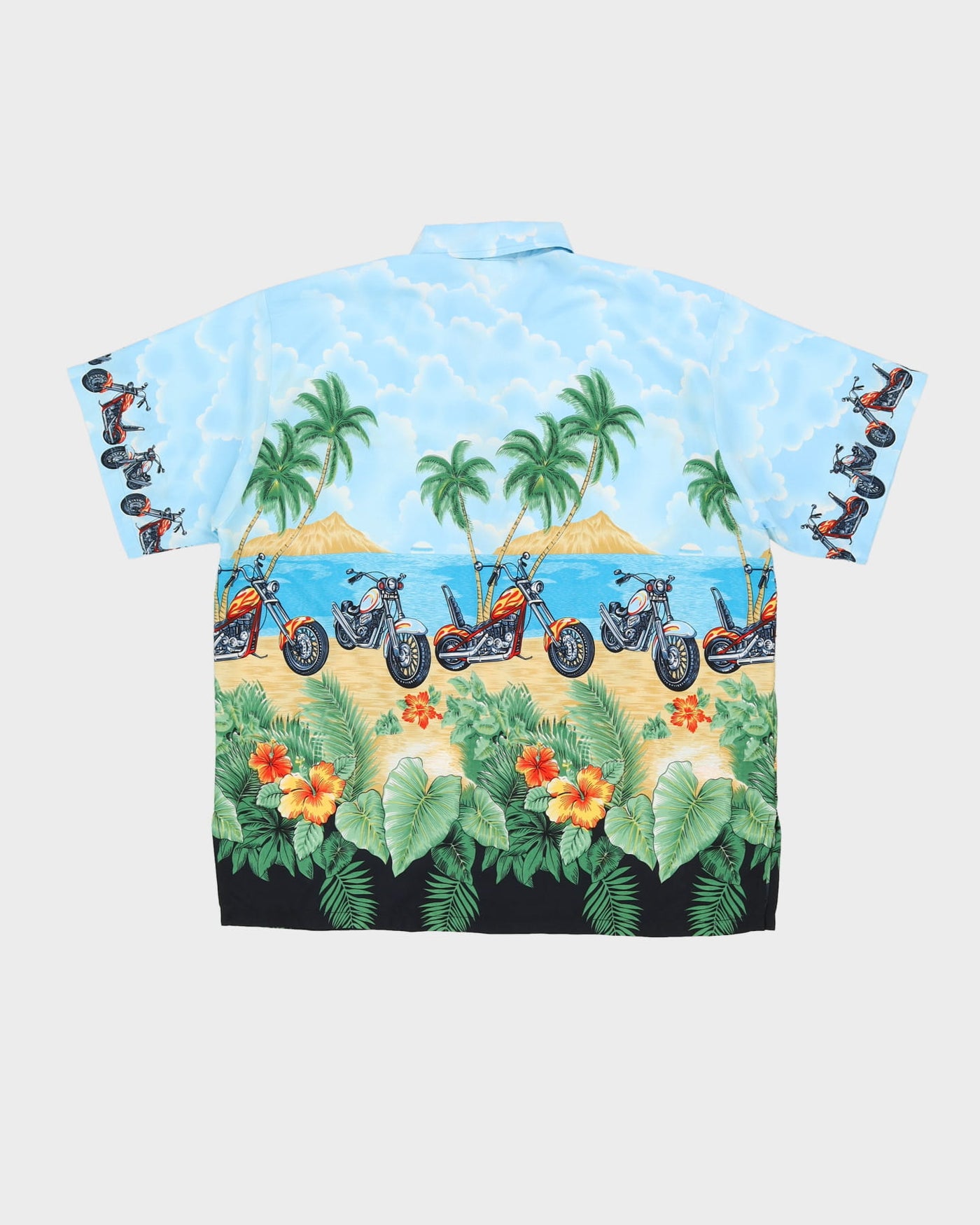 Motorcycle Patterned Hawaiian Style Shirt - XXL