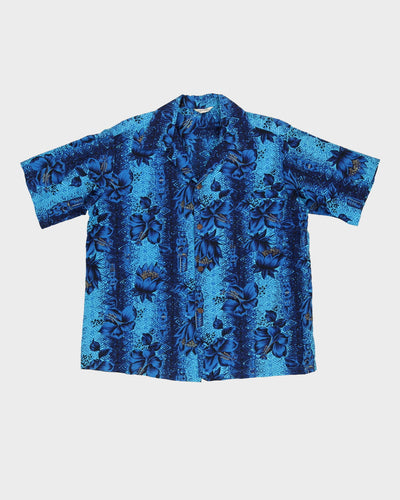 1970s Blue Patterned Hawaiian Shirt - XXL