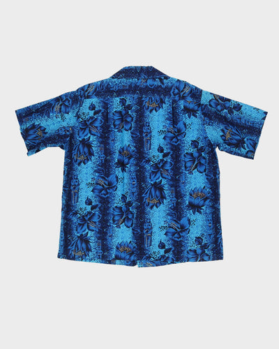1970s Blue Patterned Hawaiian Shirt - XXL