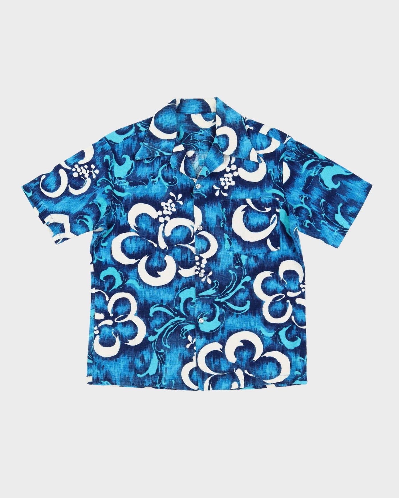 1970s Blue Patterned Hawaiian Shirt - M