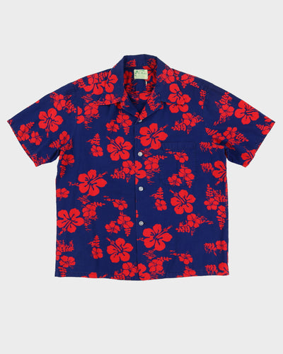1960s Blue And Red Patterned Hawaiian Ui-Maikai Shirt - L