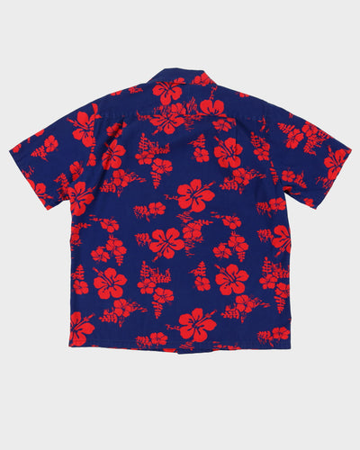 1960s Blue And Red Patterned Hawaiian Ui-Maikai Shirt - L