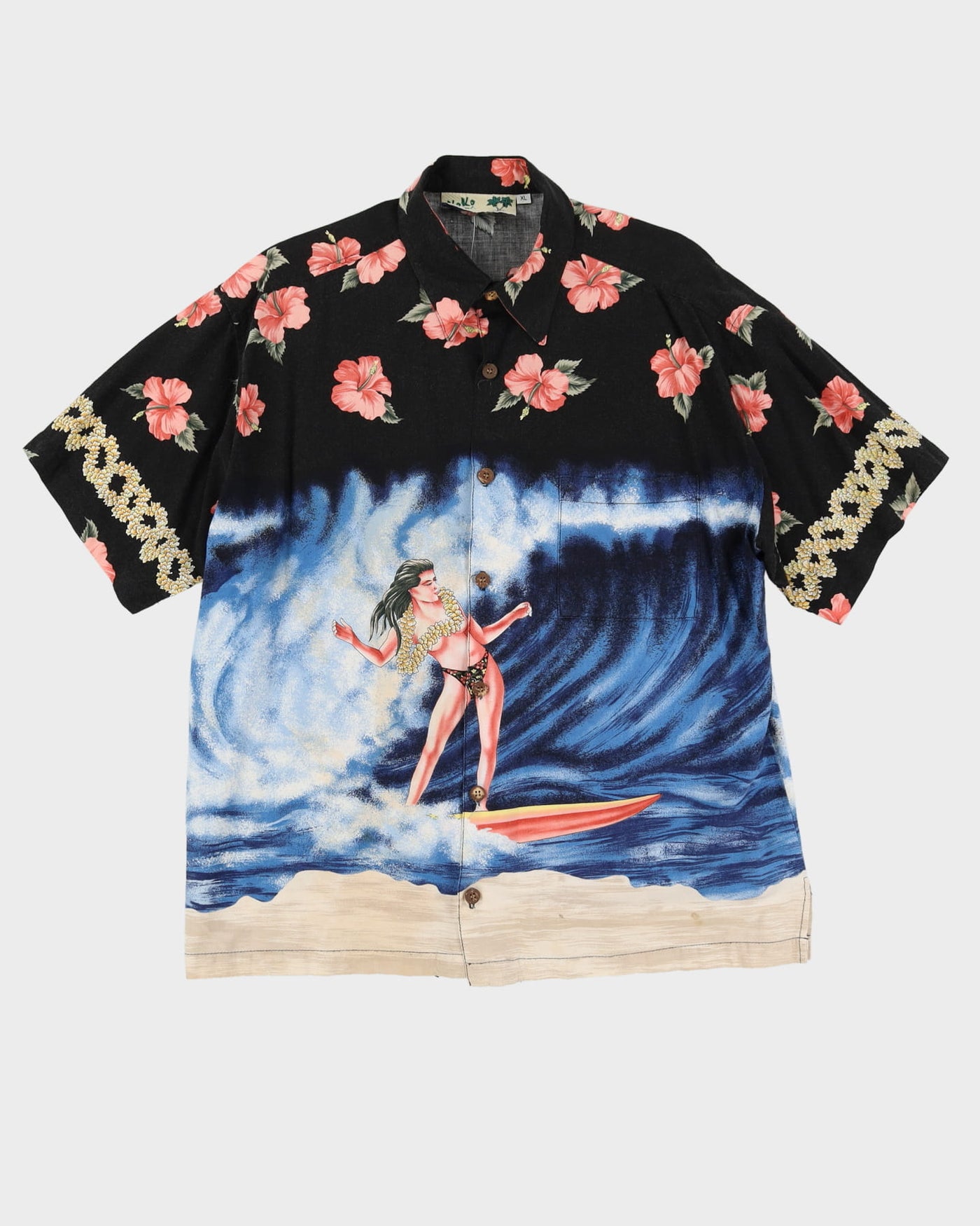 1990s Patterned Cotton Hawaiian Style Shirt - XL