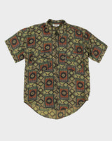 80s Naf Naf Green Patterned Silk Shirt - XL