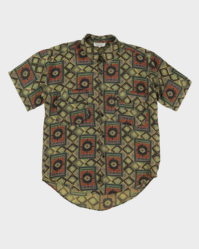 80s Naf Naf Green Patterned Silk Shirt - XL