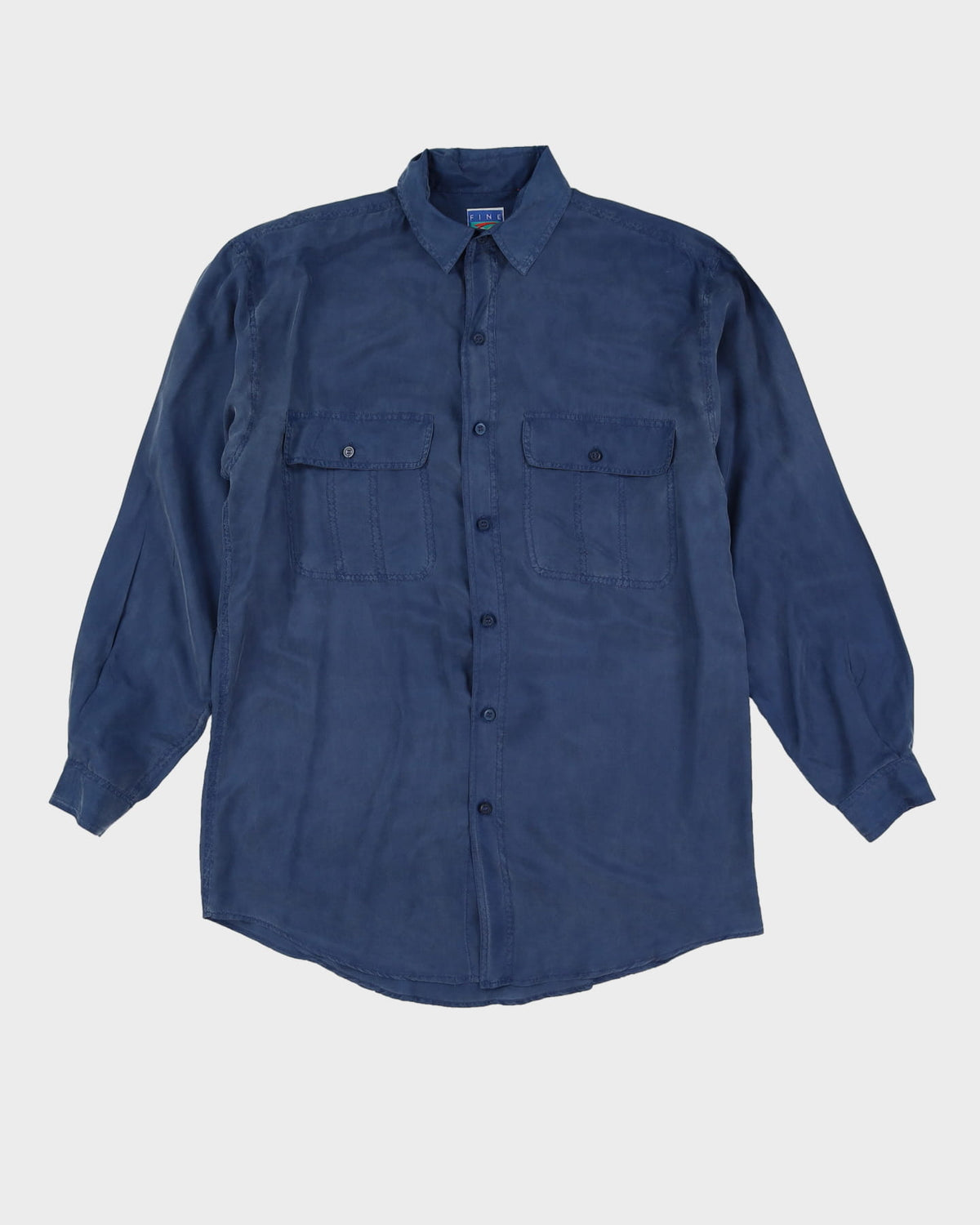 90s Blue Long Sleeve Silk Shirt - L