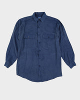 90s Blue Long Sleeve Silk Shirt - L