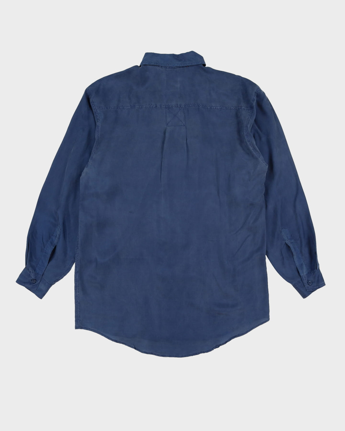 90s Blue Long Sleeve Silk Shirt - L