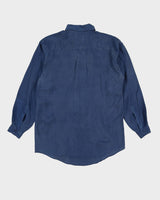 90s Blue Long Sleeve Silk Shirt - L