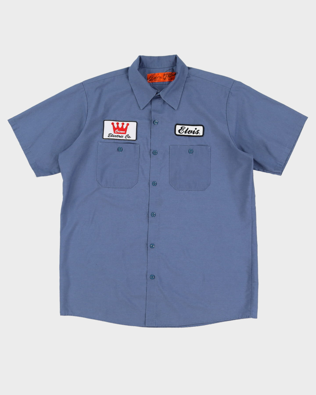 90s 'Elvis' Name Tag Red Kap Blue Work Shirt - L