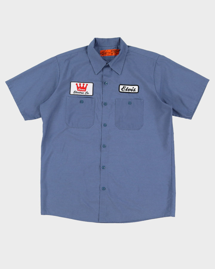 90s 'Elvis' Name Tag Red Kap Blue Work Shirt - L