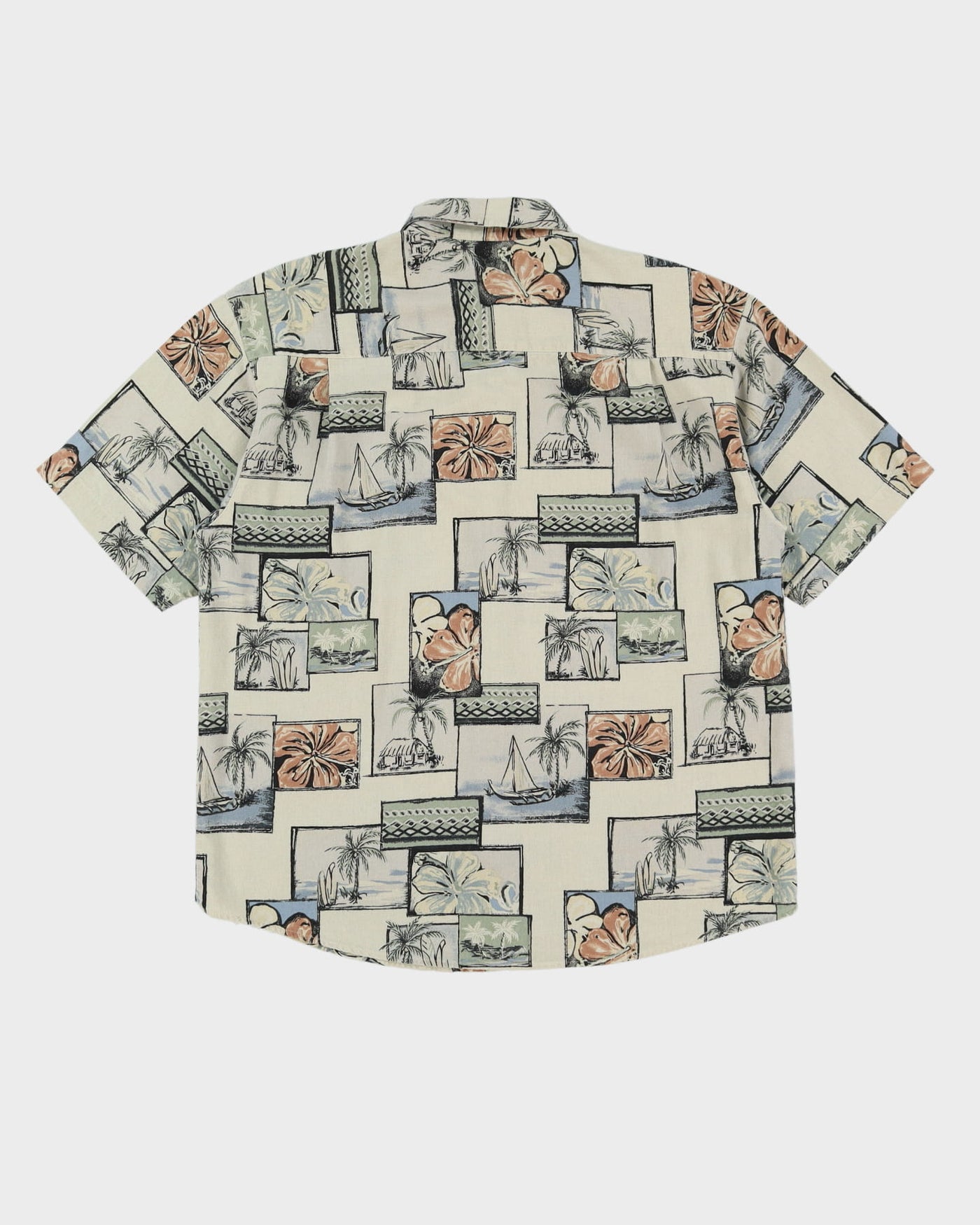 90s Green Photo Patterned Short-Sleeve Hawaiian Shirt - L