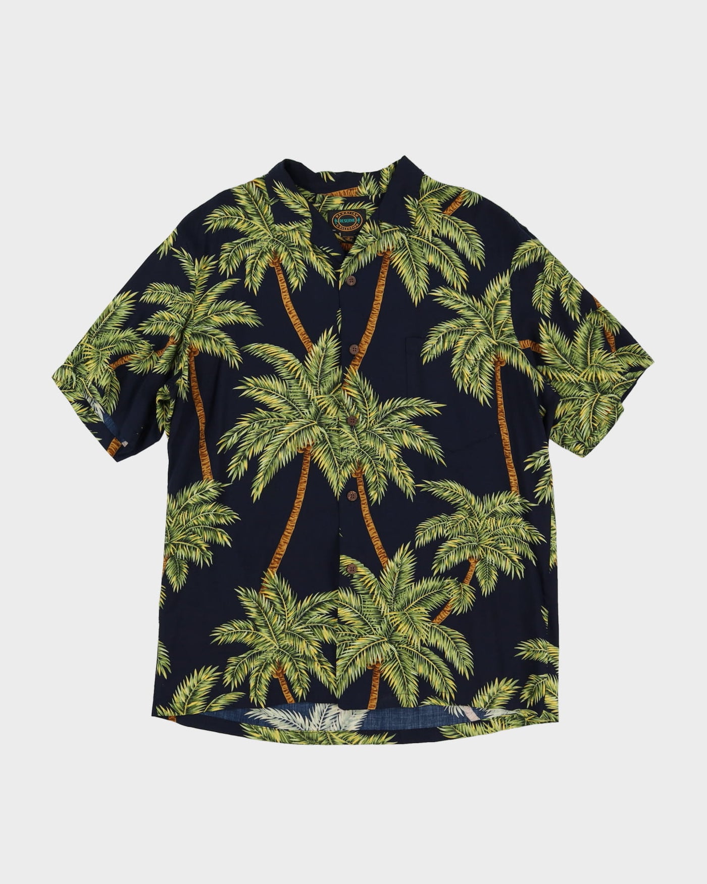 90s Black Palm Tree Patterned Short-Sleeve Hawaiian Relaxed Oversized Fit Shirt - M (XL)