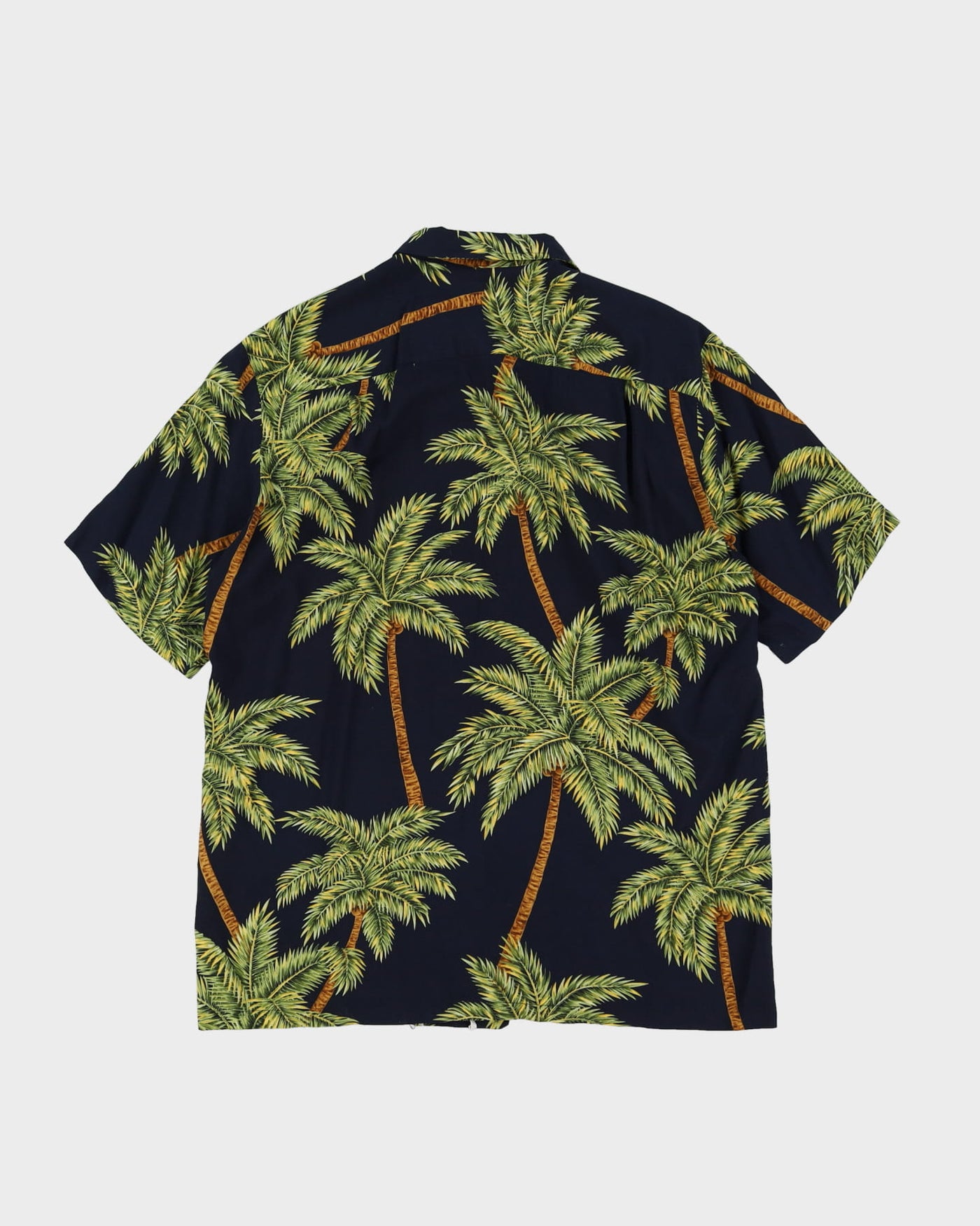 90s Black Palm Tree Patterned Short-Sleeve Hawaiian Relaxed Oversized Fit Shirt - M (XL)