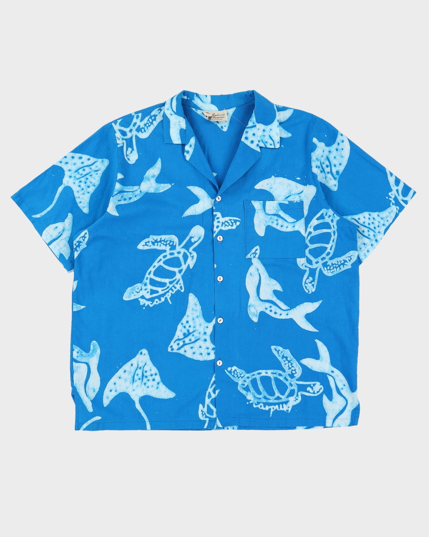 60s Blue Hand Made In The Bahamas Short-Sleeve Hawaiian Shirt - L