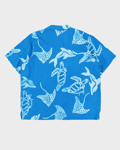 60s Blue Hand Made In The Bahamas Short-Sleeve Hawaiian Shirt - L