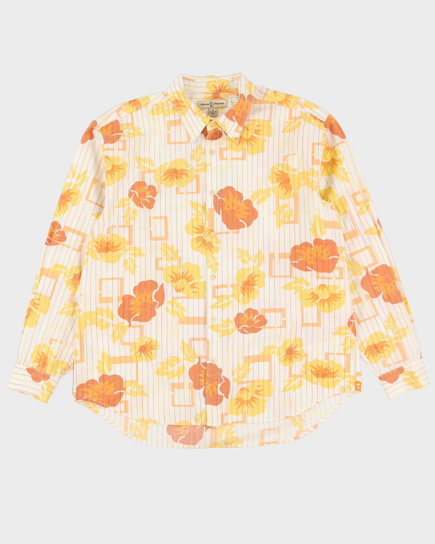 00s Tommy Bahama White / Yellow / Orange Long-Sleeve Hawaiian Shirt - XL