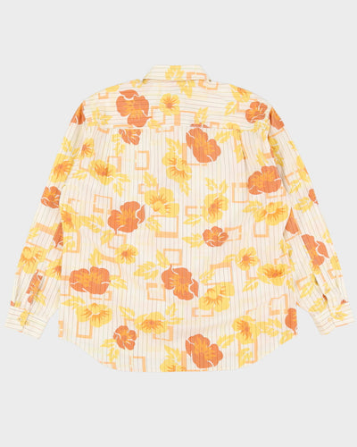 00s Tommy Bahama White / Yellow / Orange Long-Sleeve Hawaiian Shirt - XL