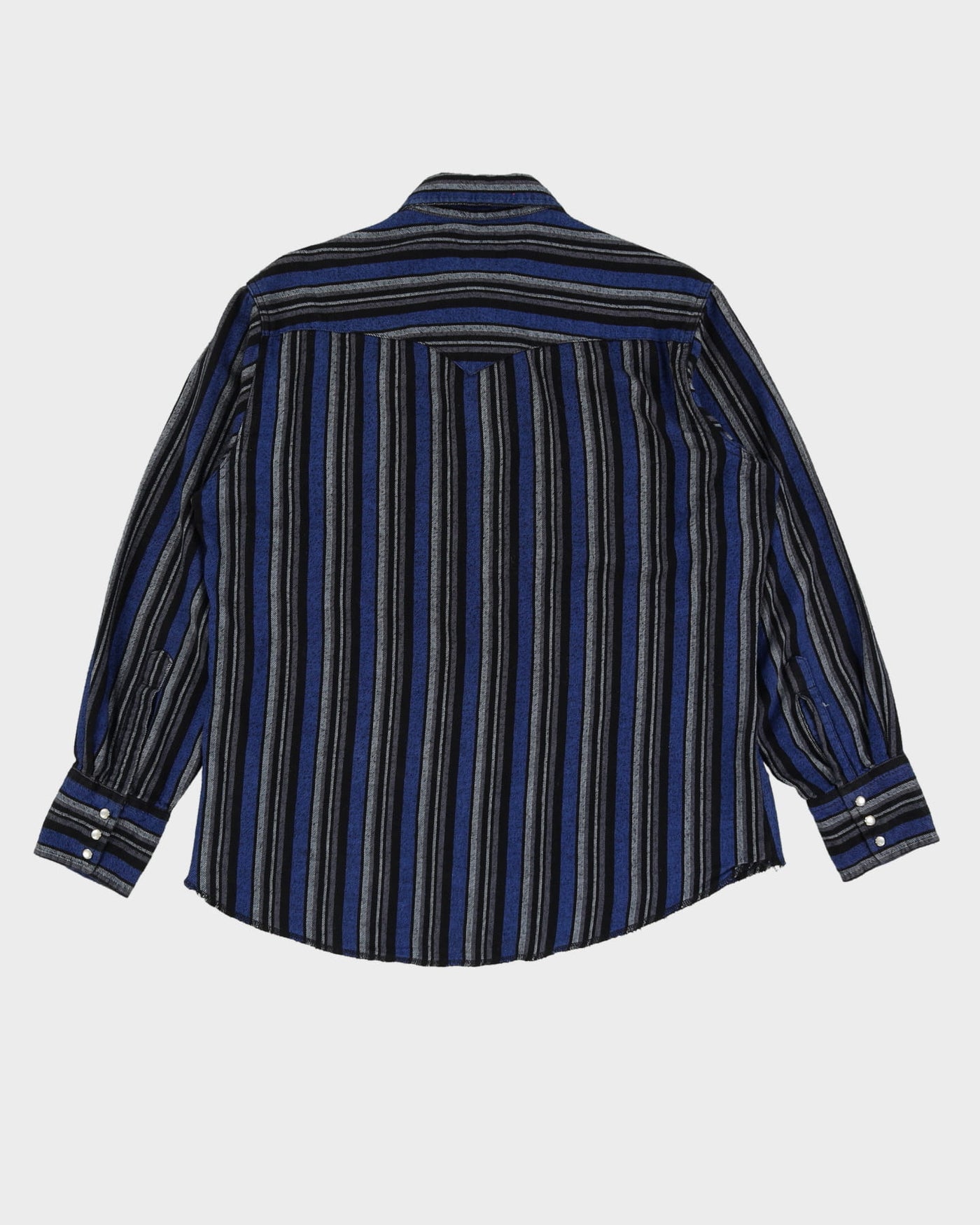 90s Wrangler Blue / Navy / Black Western Style Long-Sleeve Striped Flannel Shirt - M