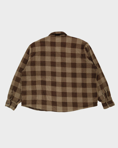 00s Wrangler Brown Check Long-Sleeve Flannel Shirt - XXXL