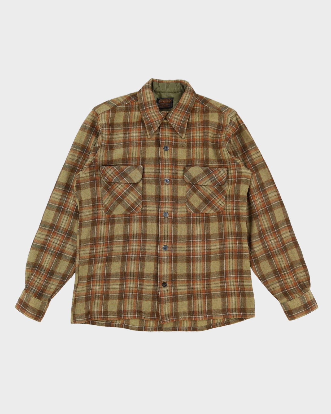 60s St Moritz Brown / Beige Check Flannel Shirt - M