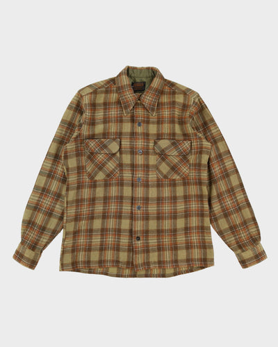 60s St Moritz Brown / Beige Check Flannel Shirt - M