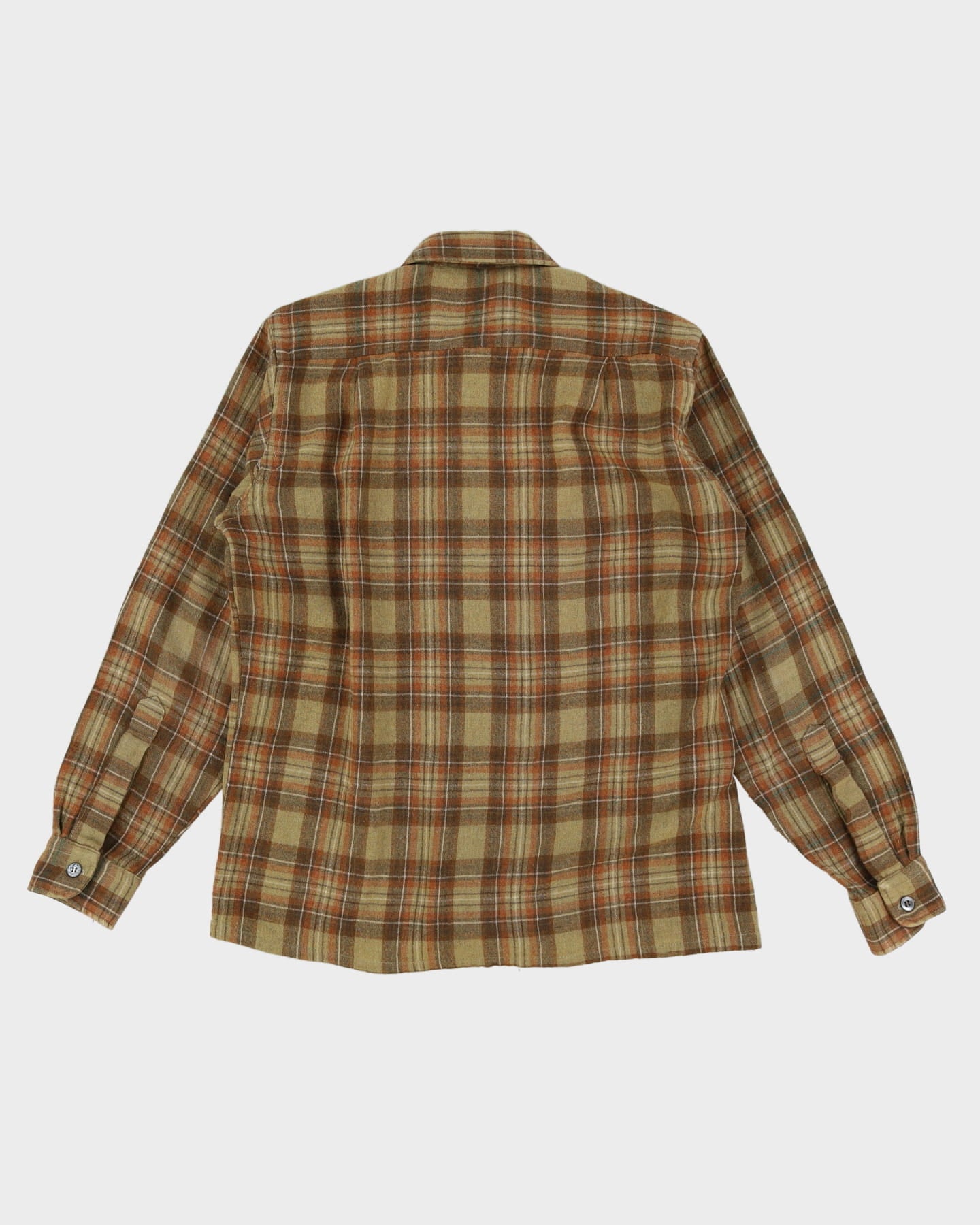 60s St Moritz Brown / Beige Check Flannel Shirt - M