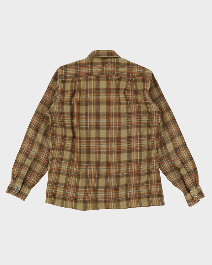 60s St Moritz Brown / Beige Check Flannel Shirt - M