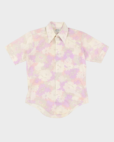 70s Malboro Purple / White Floral Short Sleeve Shirt - M