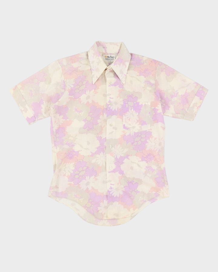 70s Malboro Purple / White Floral Short Sleeve Shirt - M