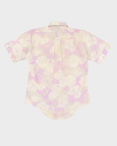 70s Malboro Purple / White Floral Short Sleeve Shirt - M