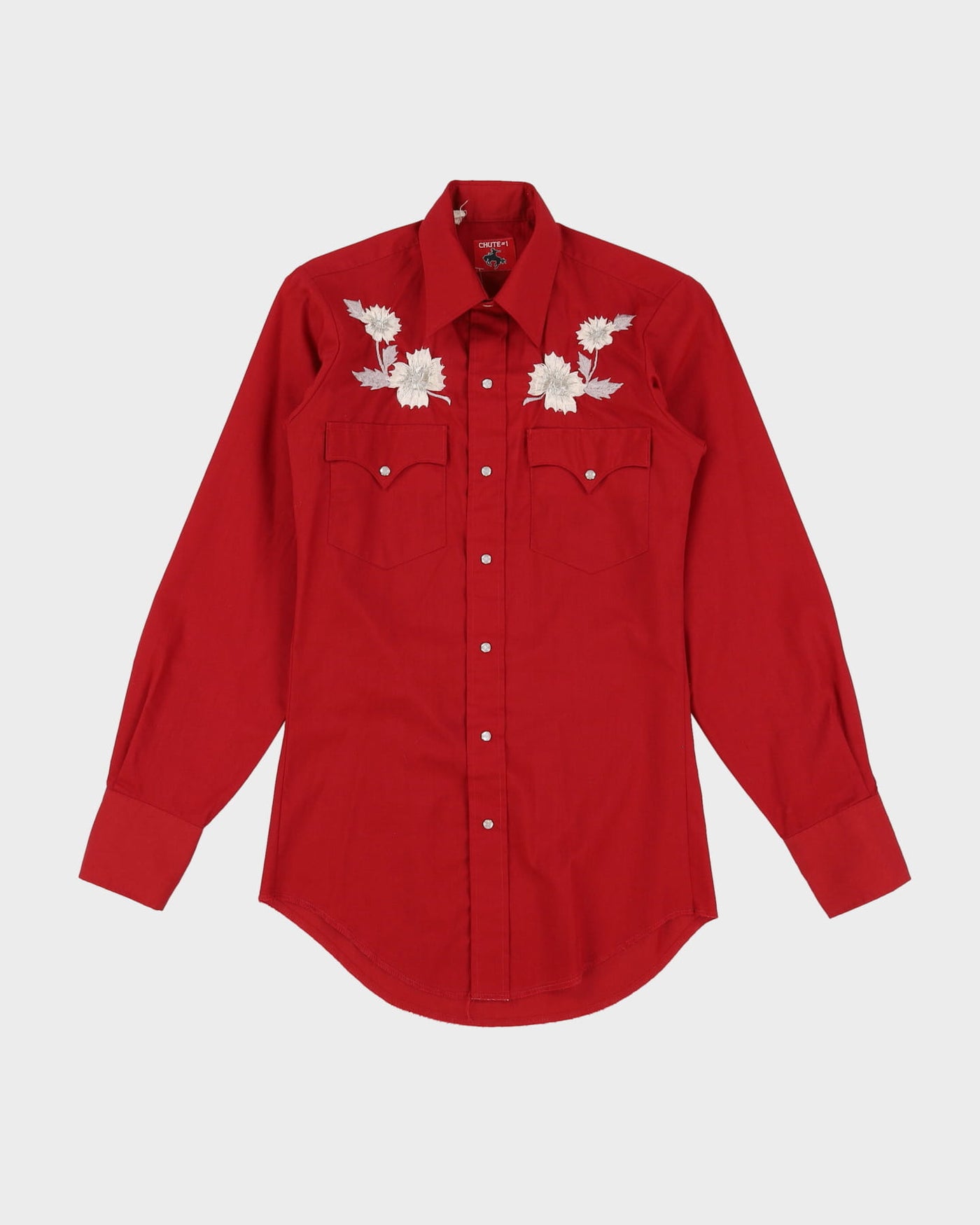 70s Red Floral Western Style Long-Sleeve Shirt - S